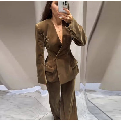 Velvet Two - Piece Suit – Tailored Blazer & Wide - Leg Pants - LunaKit.LTD