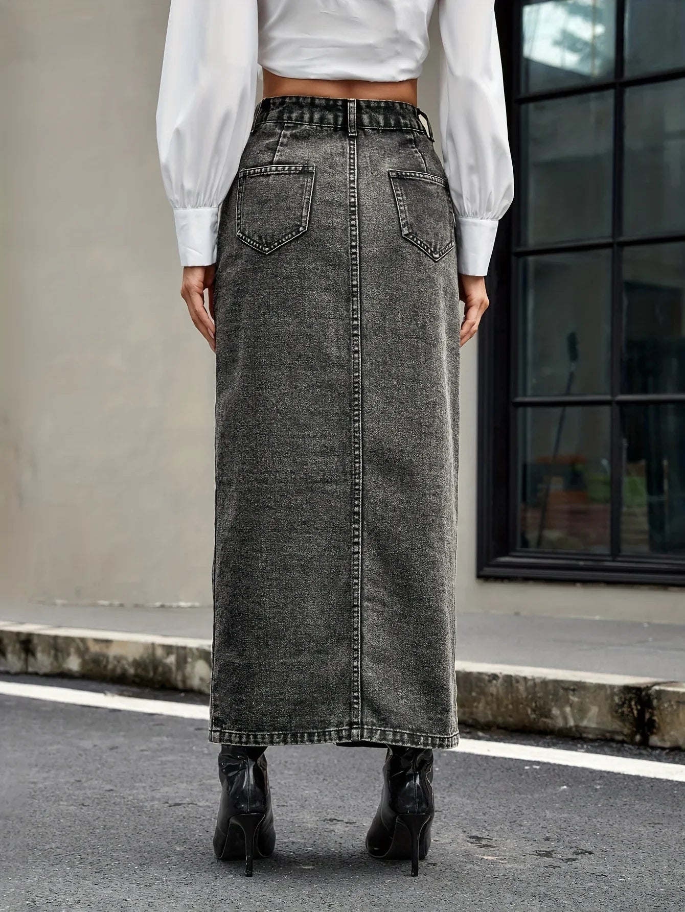 Vintage Button Skirt – Classic Denim Street Look - LunaKit.LTD