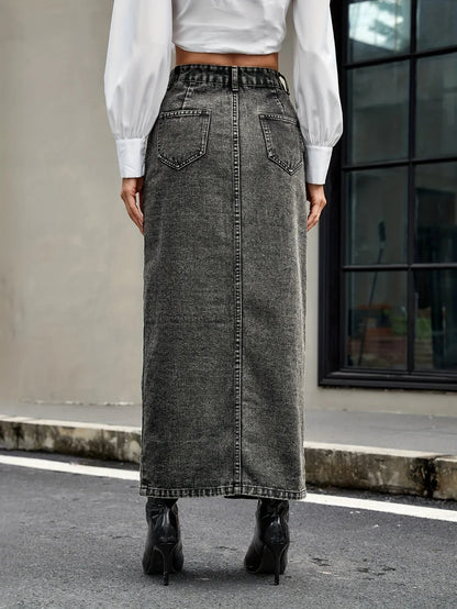 Vintage Button Skirt – Classic Denim Street Look - LunaKit.LTD