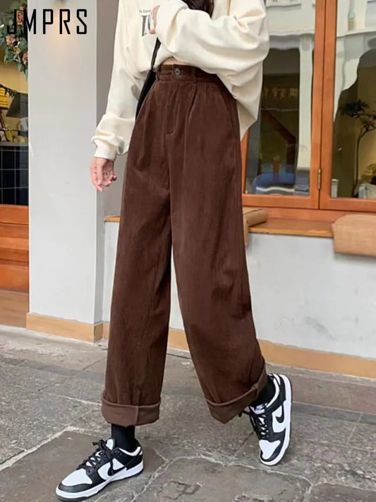 Vintage Corduroy Pants – High - Waist Casual Style - LunaKit.LTD