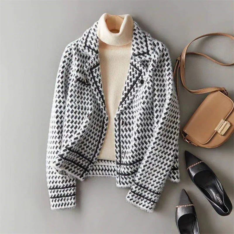 Vintage Houndstooth Knit Jacket – Small Fragrance Style - LunaKit.LTD