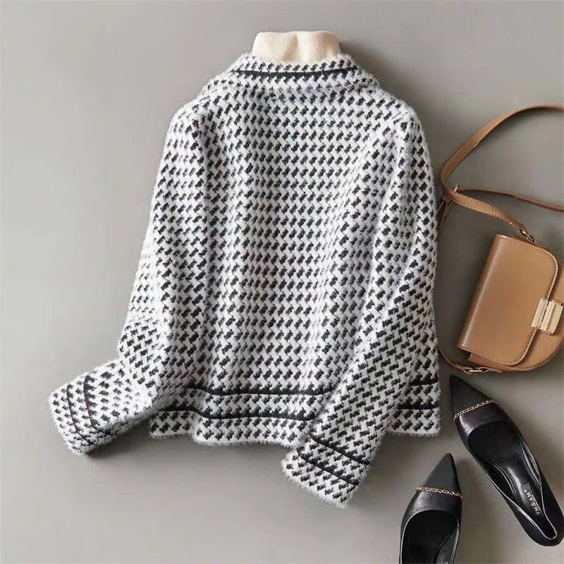 Vintage Houndstooth Knit Jacket – Small Fragrance Style - LunaKit.LTD