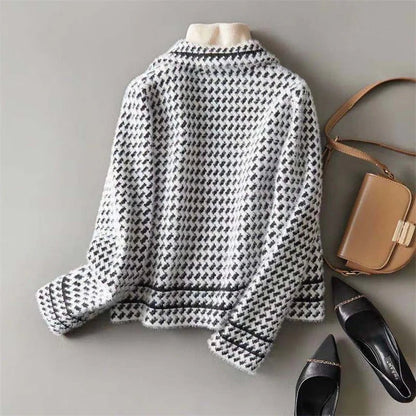 Vintage Houndstooth Knit Jacket – Small Fragrance Style - LunaKit.LTD