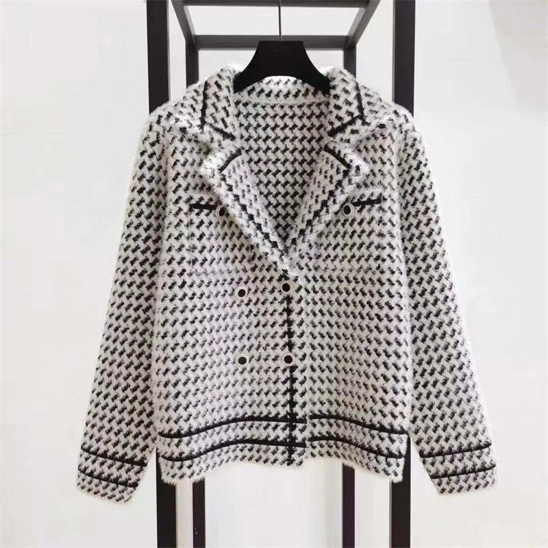 Vintage Houndstooth Knit Jacket – Small Fragrance Style - LunaKit.LTD