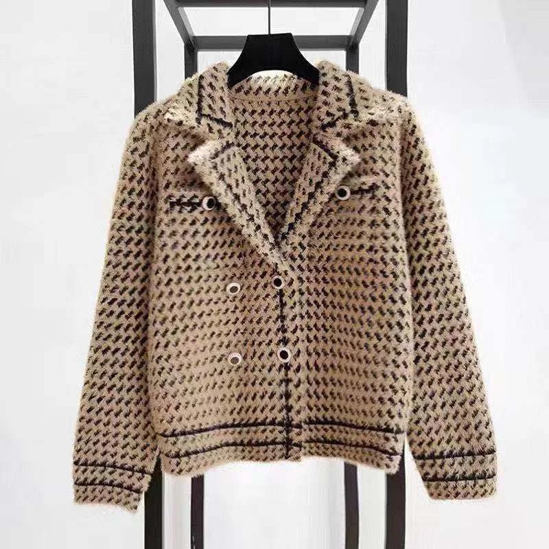Vintage Houndstooth Knit Jacket – Small Fragrance Style - LunaKit.LTD