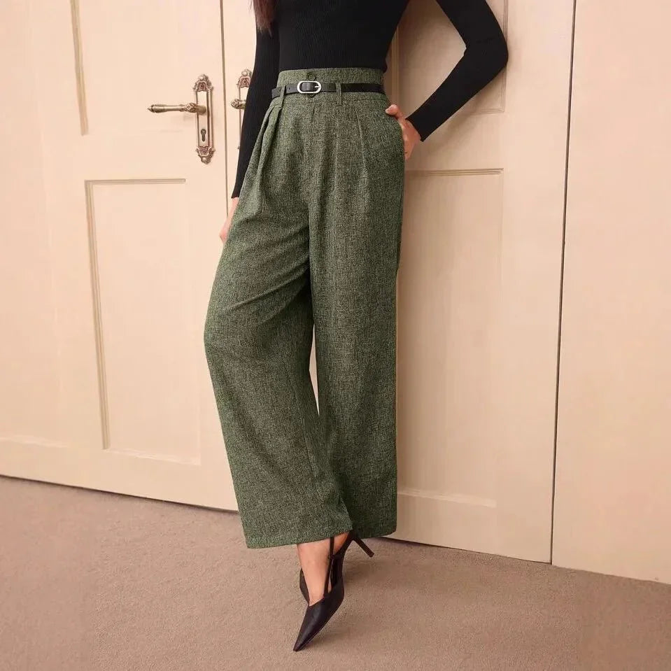 Vintage Linen Trousers – Belted Straight - Leg Chic - LunaKit.LTD