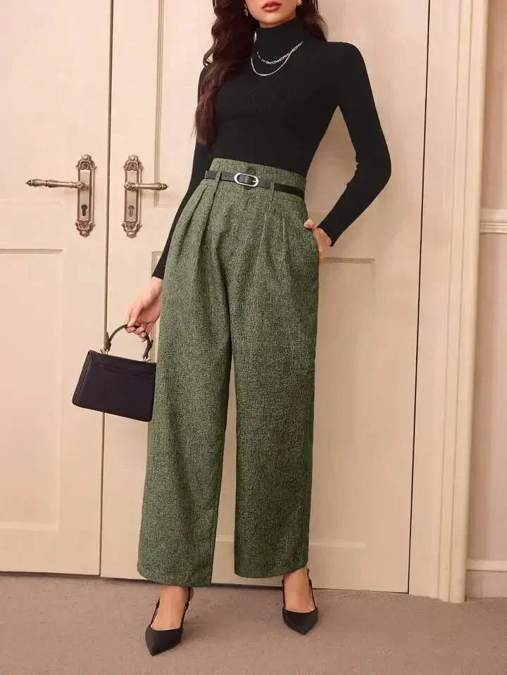 Vintage Linen Trousers – Belted Straight - Leg Chic - LunaKit.LTD