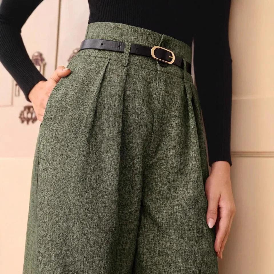 Vintage Linen Trousers – Belted Straight - Leg Chic - LunaKit.LTD