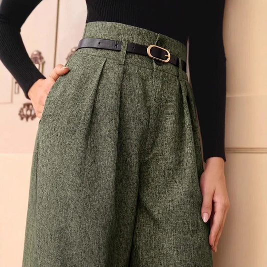 Vintage Linen Trousers – Belted Straight - Leg Chic - LunaKit.LTD