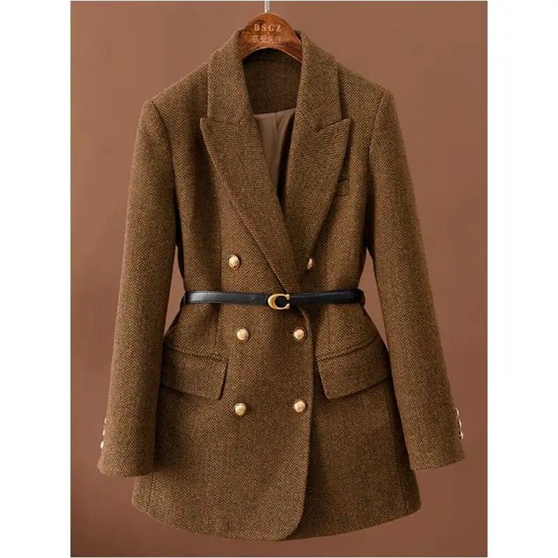 Vintage Wool Jacket – Elegant Belted Seasonal Chic - LunaKit.LTD