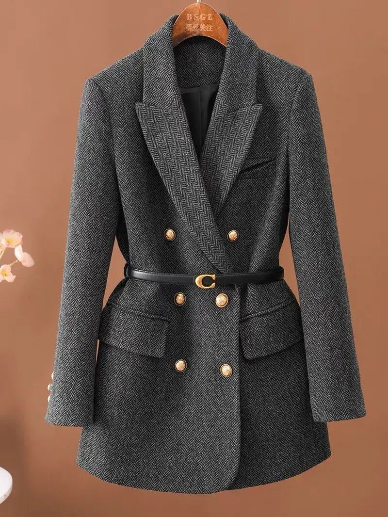 Vintage Wool Jacket – Elegant Belted Seasonal Chic - LunaKit.LTD