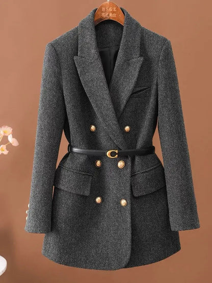 Vintage Wool Jacket – Elegant Belted Seasonal Chic - LunaKit.LTD