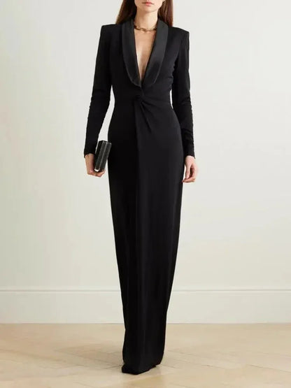 Women's Deep V - Neck Long - Sleeve Maxi Dress - LunaKit.LTD