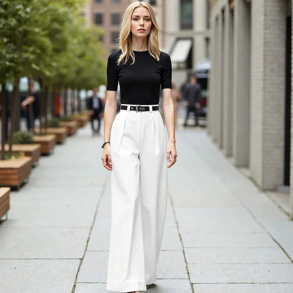 Women’s Regular Fit Straight Pants – Retro Vintage Style, Natural Waist Comfort - LunaKit.LTD