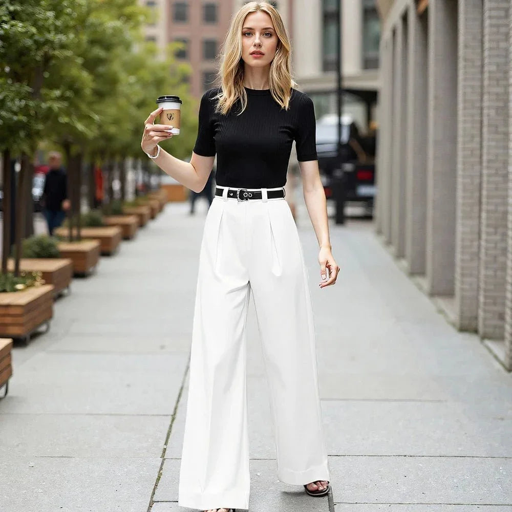 Women’s Regular Fit Straight Pants – Retro Vintage Style, Natural Waist Comfort - LunaKit.LTD