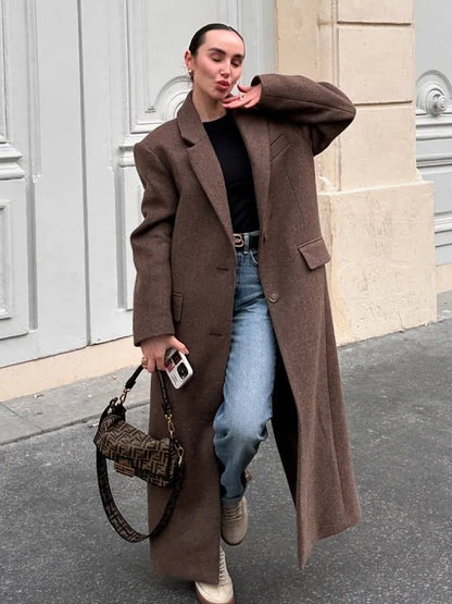 Women’s Wool Maxi Coat – Autumn Vintage Style - LunaKit.LTD