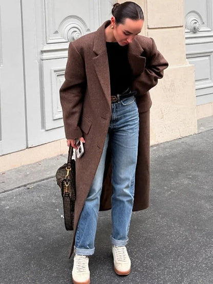 Women’s Wool Maxi Coat – Autumn Vintage Style - LunaKit.LTD