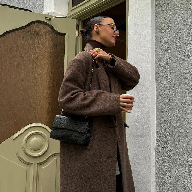 Women’s Wool Maxi Coat – Autumn Vintage Style - LunaKit.LTD