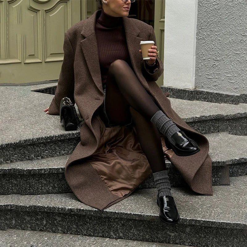 Women’s Wool Maxi Coat – Autumn Vintage Style - LunaKit.LTD