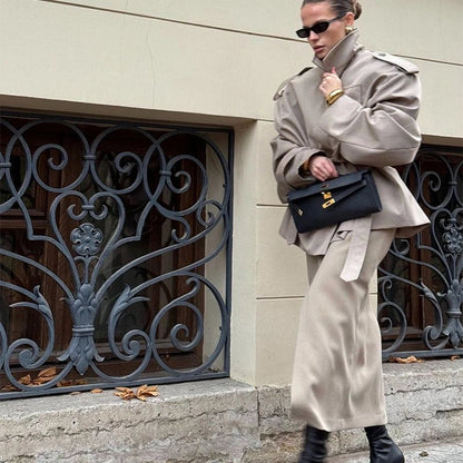 Women’s Wool Maxi Coat – Autumn Vintage Style - LunaKit.LTD