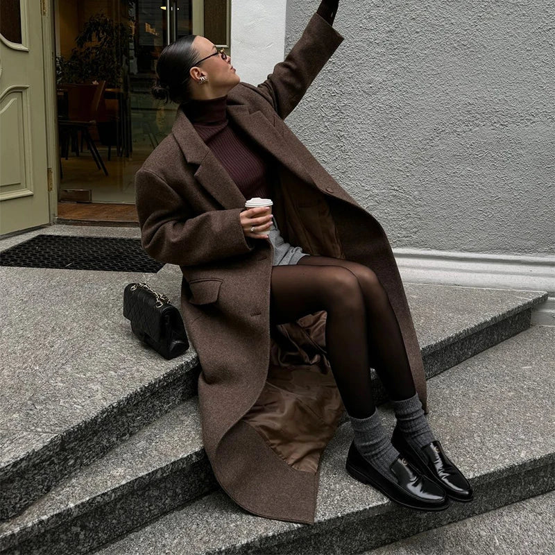 Women’s Wool Maxi Coat – Autumn Vintage Style - LunaKit.LTD