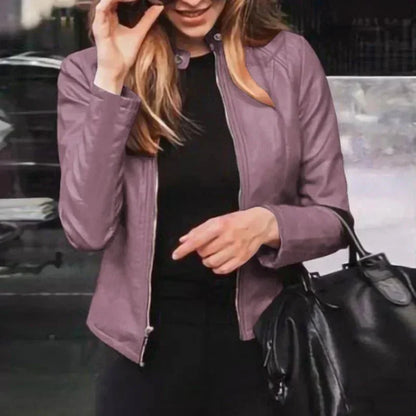 Zipper Biker Jacket – Sleek Faux Leather Look - LunaKit.LTD